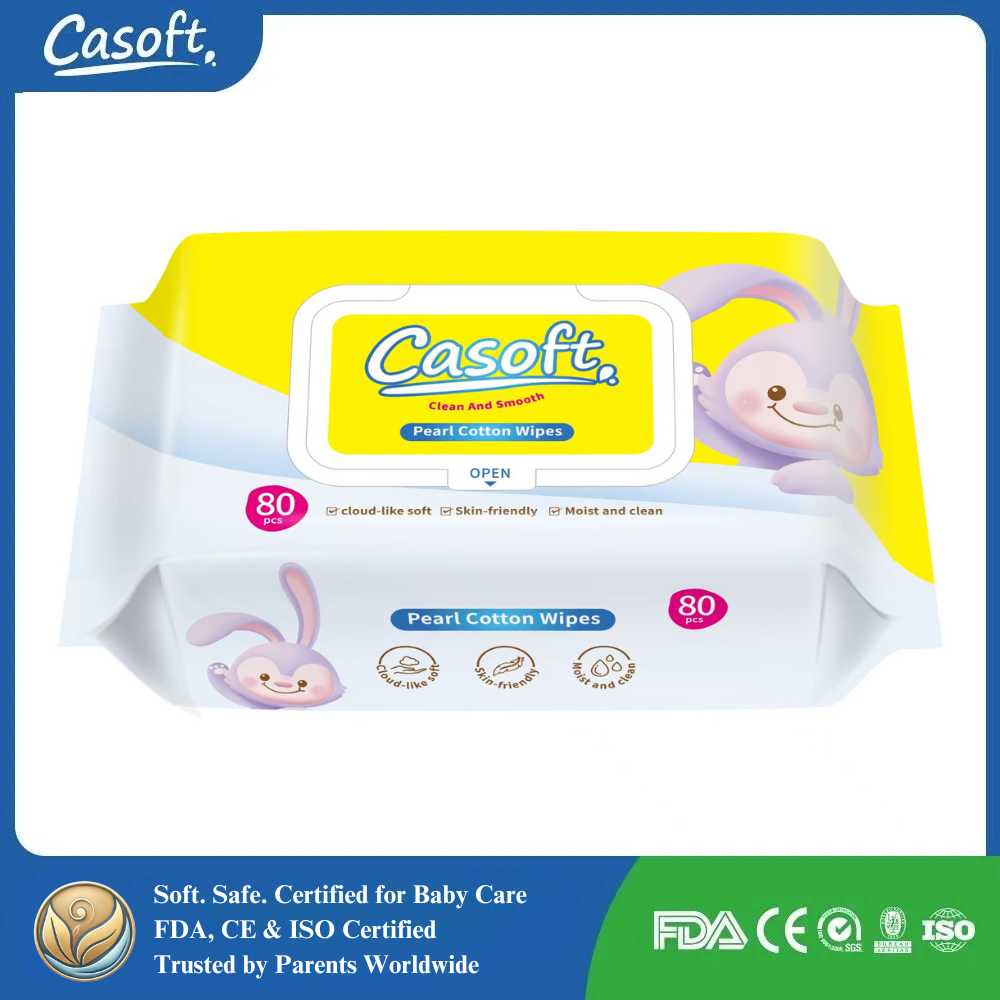 Soft Pearl Cotton Baby Wipes – Gentle, Alcohol-Free, Thick Disposable Towels (80pcs)