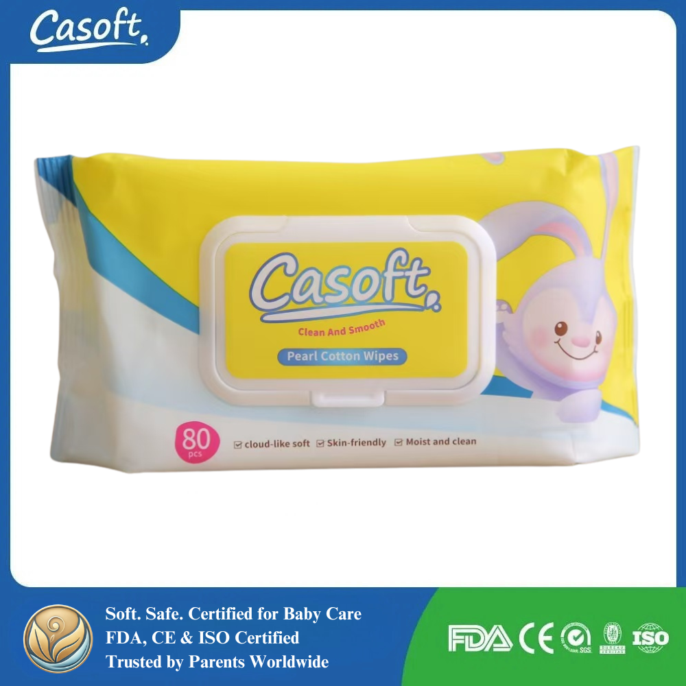 Soft Pearl Cotton Baby Wipes – Gentle, Alcohol-Free, Thick Disposable Towels (80pcs)